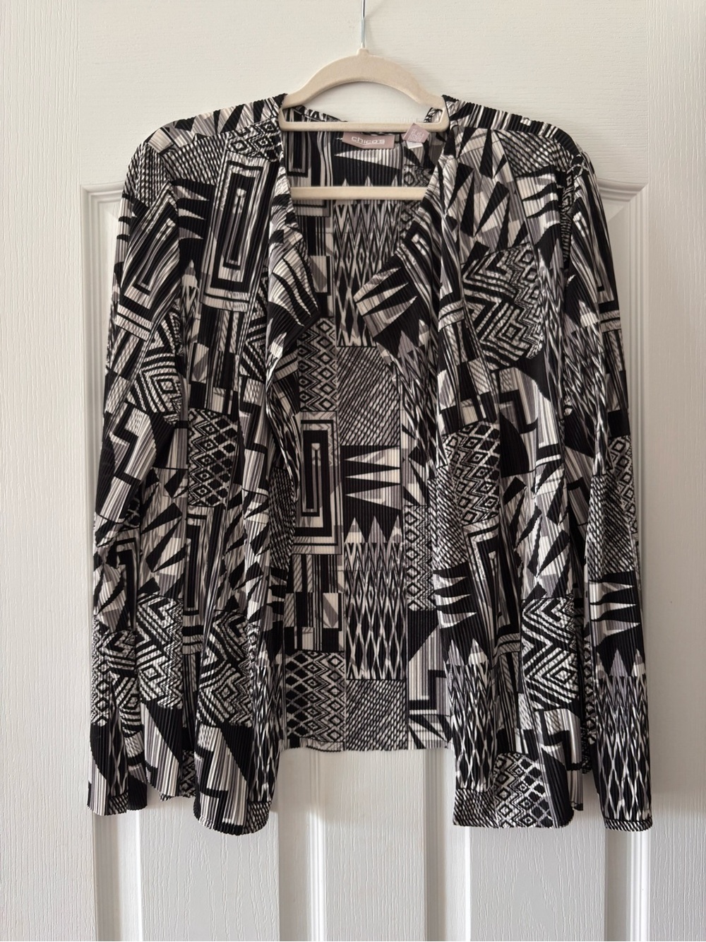 Black & White Geometric Open Cardigan